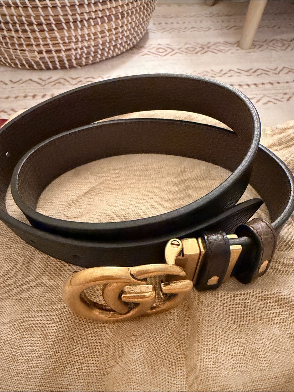 Gucci Black Leather Belt with Gold Double G Buckle